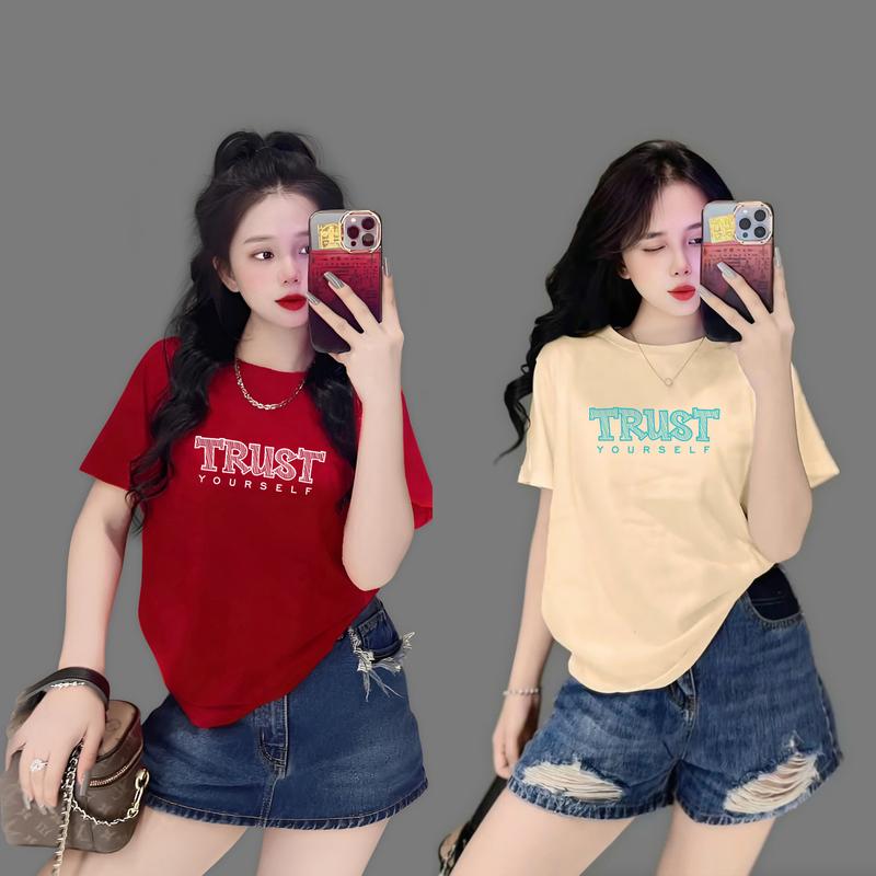  Áo Thun Thái Nữ  Mã A52  Trust-Form vừa 40~60kg Form rộng 50-72kg Áo Cổ Tròn Top Women Cotton mềm mịn mát 