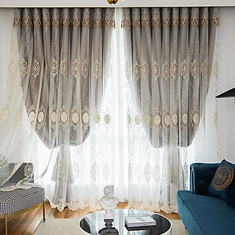Vintage Double Layer Embroidered Curtain, 1 Count Multipurpose Blackout Curtain, Home Decoration for Living Room Bedroom, Stocking Fillers Gift