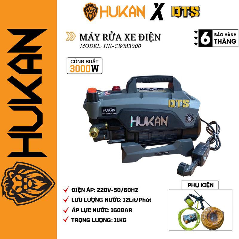 Máy rửa xe áp lực cao 160 bar HUKAN  3000W – Motor 100% dây đồng – Máy xịt rửa xe có chống giật và chỉnh áp HK-CWM3000
