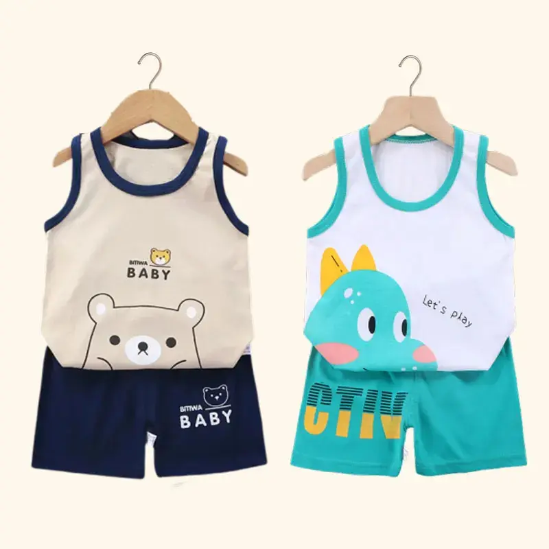 Bộ Quần Áo Trẻ Em, 2 Chiếc, Bộ Đồ Vest, Áo Phông Cotton Mùa Hè, Quần Đùi, Cho Bé Trai Và Bé Gái, Không Tay, Quần Áo Trẻ Em, Thích Hợp Cho Em Bé