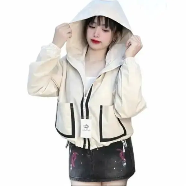 Áo khoác gió Nữ 2 túi vuông đứng có mũ liền , dáng croptop shop Long Jacket Women ★ đen trơn thêu wanes  blazer áo  khoác áo  khoác áo  khoác