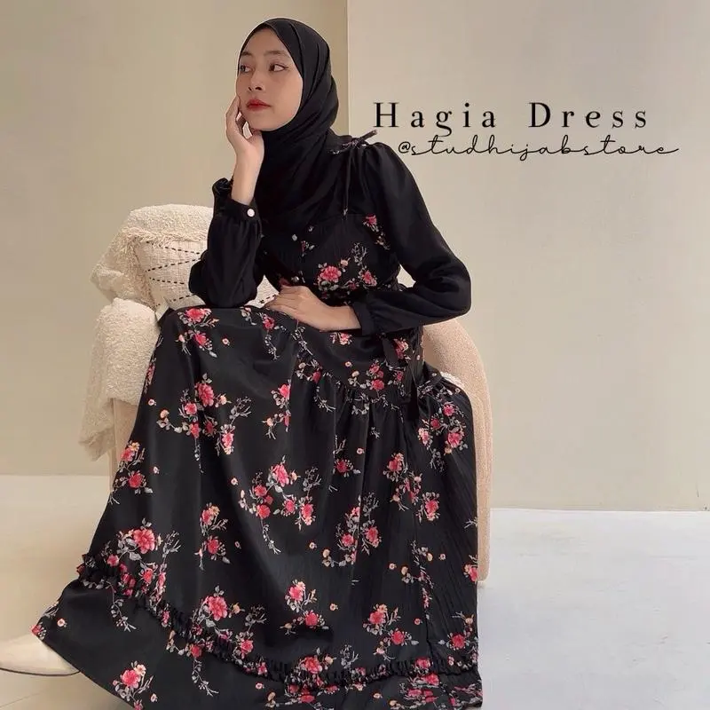 [7.7 BigSale] Hagia Dress Busui Friendly by Studhijabstore Gamis Bunga Muslim