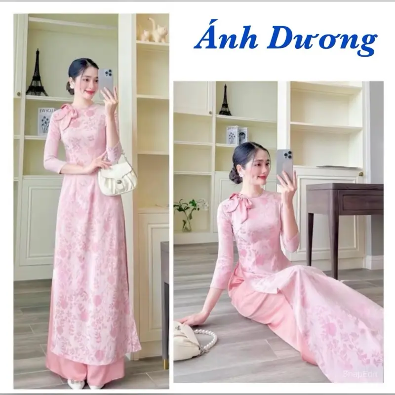 Áo Dài Cách Tân gấm nơ hoa
