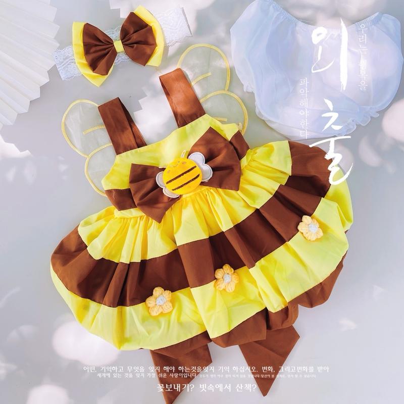 [ĐỘC QUYỀN] Váy Lolita Ong Vàng Có Cánh Kèm Băng Đô Và Quần Chip Dễ Thương Cho Bé Gái 3-20kg Sandal Cho Bé Đi Vườn Hoa, Du Xuân