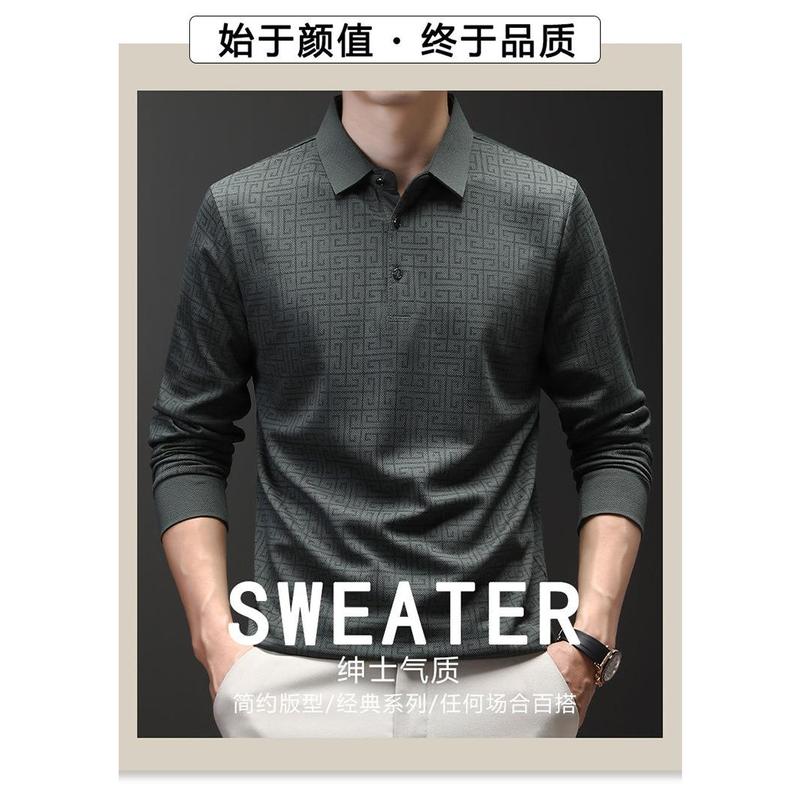 Áo Thun Thường Ngày Công Sở Cao Cấp, Dành Cho Nam Giới, Hàng Mới Về Mùa Hè, Cổ Polo, Dài Tay, Jacquard Mỏng, Thoáng Khí, Kiểu Polo 5
