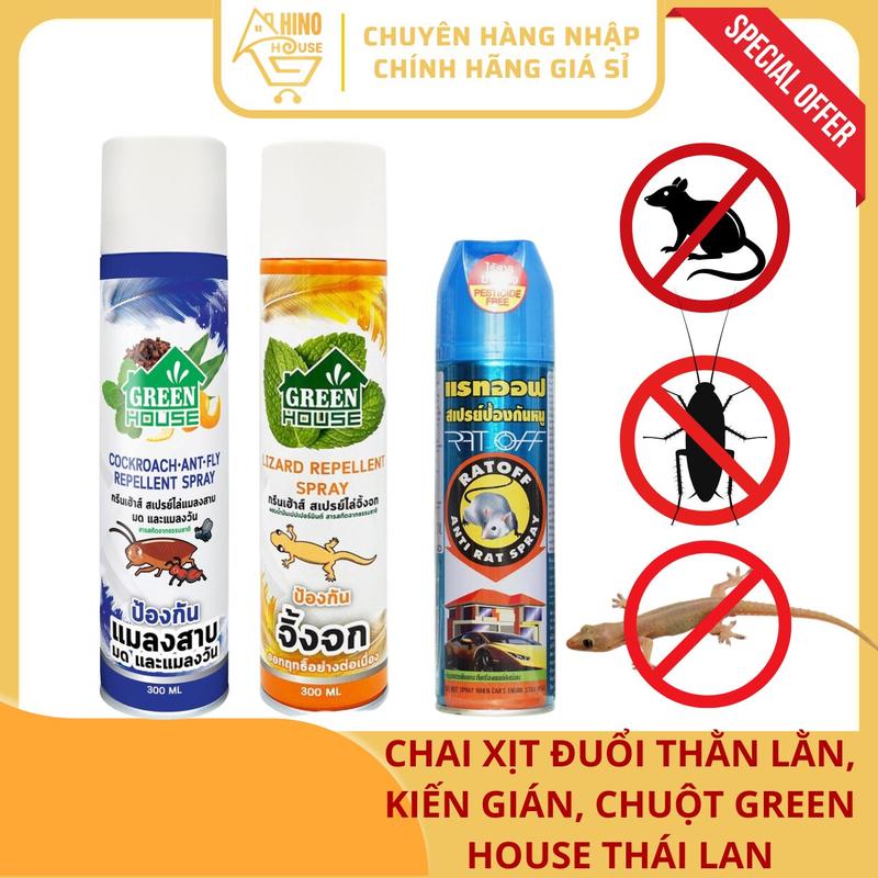 Chai Xịt Đuổi Côn Trùng Chuột Gián Kiến Thằn Lằn GreenHouse 300ml Thái Lan - Hinohouse