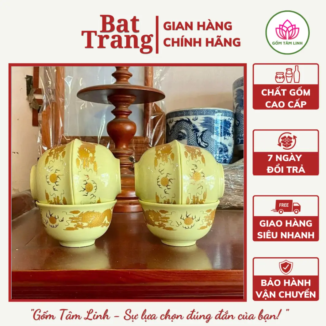 Bát Cơm Thờ, Bát Cơm Cúng Bát Tràng Men Vàng Hàng Chất Lượng Cao