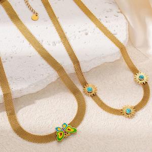 Kalung Retro Mata Syaitan Rama-rama, Gaya Eropah dan Amerika, Loket BUNGA MATAHARI Mudah, Gelang untuk Wanita Jewelry Necklaces amman  thali  set lustful  jewelry kalung  kepala  suku high  neck  choker  set