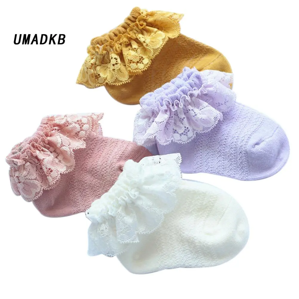 Baby Girls Lace Socks, Solid Color Soft Ruffled Anklet for Infant, Little Kids