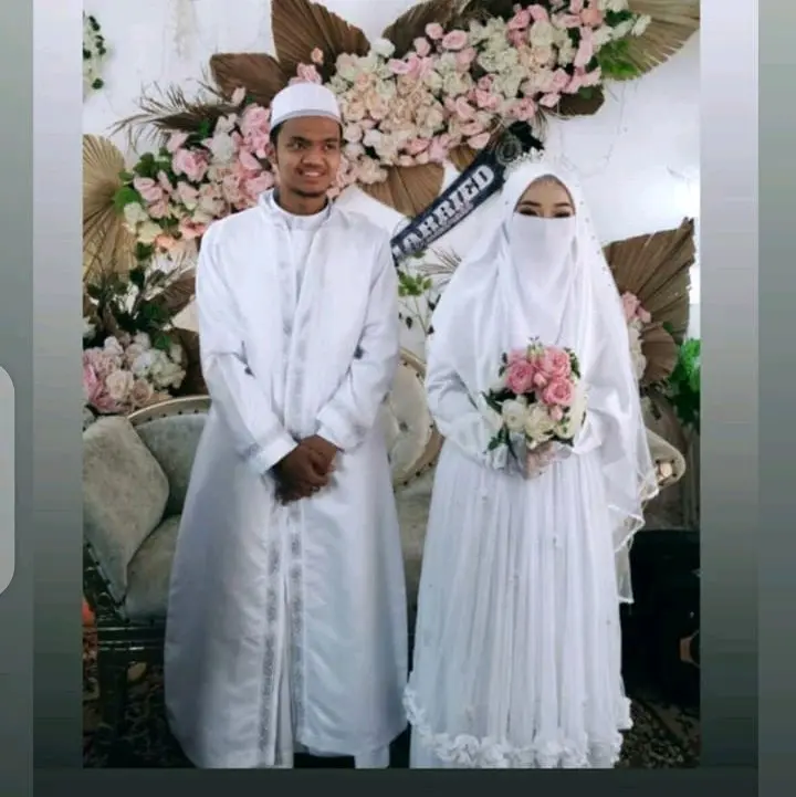 Gaun pengantin infar Anggun dengan cadar dan mahkota