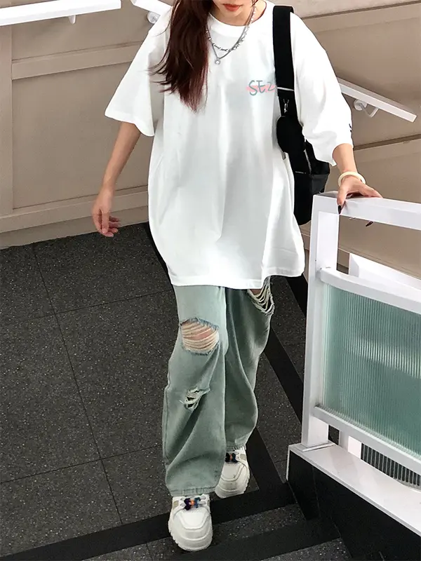 A0040 korean style kaos atasan tulip wanita lengan pendek oversize printed t-shirt baju wanita fashion charmfad.id 3