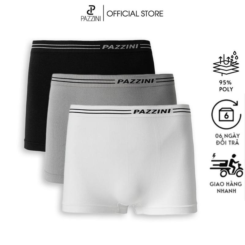Quần lót nam boxer PAZZINI thun poly xuất xịn cao cấp, quần sịp nam co giãn 4 chiều, thấm hút kháng khuẩn tốt - BX005. Menswear Quần Boxer Đen