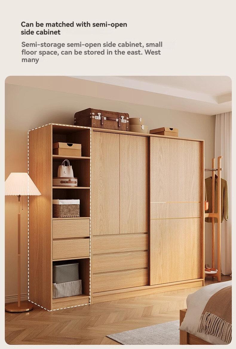 Product Introduction of [Pre Order] Nordic sliding door wardrobe, bedroom, simple and small-sized household, sliding door, wooden style combination, Japanese style storage wardrobe 30
