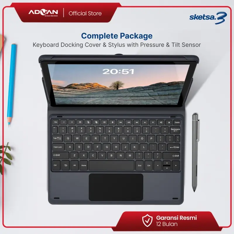 [Exclusive Steven Stenly] (FREE KEYBOARD + STYLUS PEN) ADVAN Tablet Sketsa 3 6GB/128GB 10.1” Inci HD IPS Dual SIM Card 4G LTE WiFi Bluetooth Tiger T606 Android 2