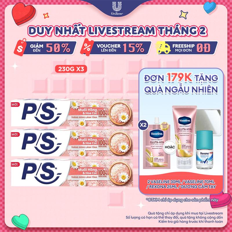 Combo 3 Kem Đánh Răng P/S Muối Hồng & Hoa Cúc Hỗ Trợ Trắng Răng Làm Sạch Sâu & Mang Lại Hơi Thở Thơm Ngát 230g/hộp [1]