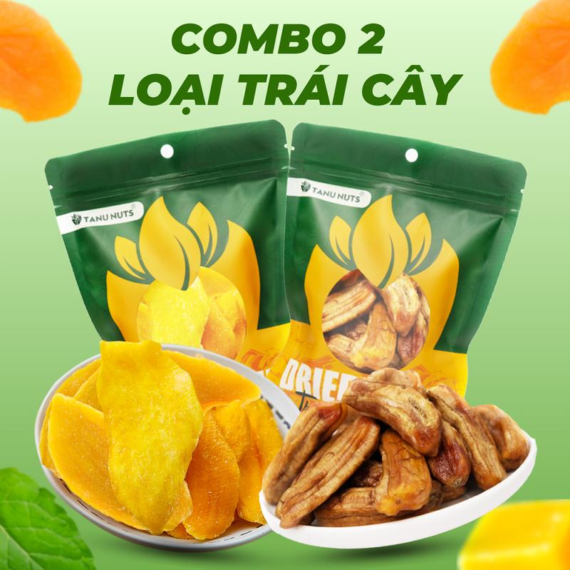 Combo 2 loại trái cây sấy gồm mận, mơ, ổi, dứa, chuối, nho khô, xoài sấy dẻo TANU NUTS chua chua ngọt ngọt, ăn vặt