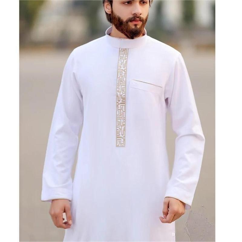 Product Introduction of 2024 New Discount Comfortable Arab Men's Robe European and American Muslim Printed Clothing Men's Robe 2