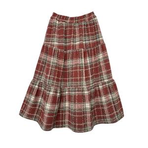 Chân váy kẻ sọc cạp cao cho nữ mùa xuân và thu, chân váy len dáng A cổ điển dài trung bình, chân váy len phối hợp, chân váy kiểu bánh Giáng Sinh.