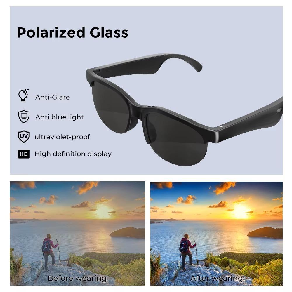 Translation AI Smart Glasses 144 Languages AI Real Time Bluetooth Glasses Earphones IPX4 Waterproof Bluetooth 5.4 Sunglasses