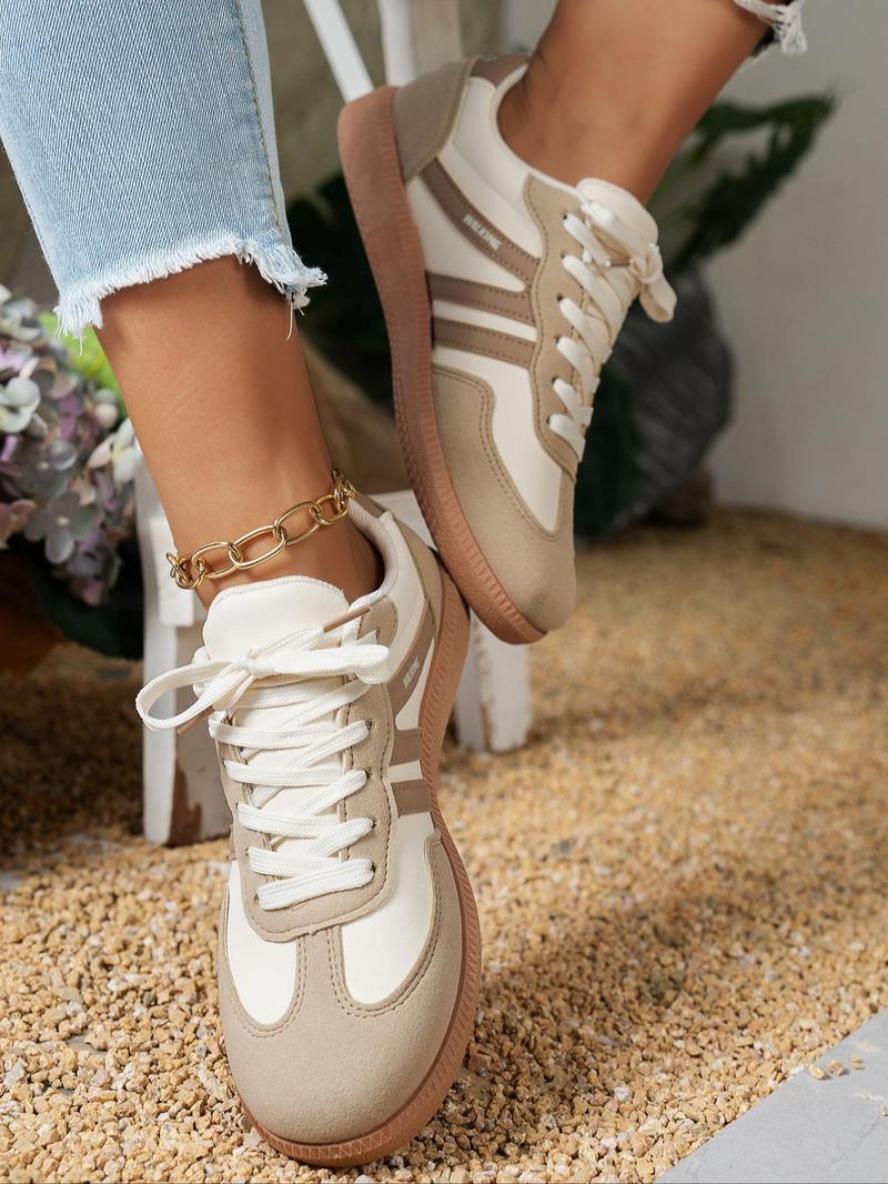 Product Introduction of Women's Vintage Fashionable Colorblock Lace Up Walking Shoes, Casual Comfortable Sports Shoes for Outdoor, Lightweight Breathable Non-slip Sneakers for Daily Wear 8