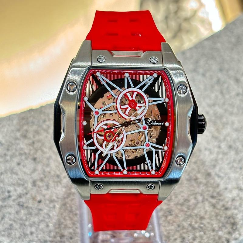   XẢ HÀNG  Đồng Hồ Cơ Nam DULUNWE Watch Thùng Rựu Robot Mặt Đoá Hoa Dạ Quang  Silicon Analog Size 47mm Đeo Tay 