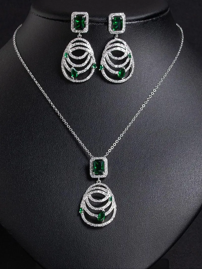 Product Introduction of Vintage Elegant Style Jewelry Set, Fashion Artificial Zircon Decor Necklace & Dangle Earrings, Trendy All-match & Exquisite Jewelry Set for Birthday Gift 4