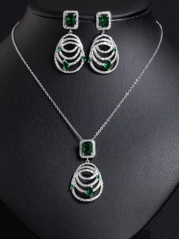 Vintage Elegant Style Jewelry Set, Fashion Artificial Zircon Decor Necklace & Dangle Earrings, Trendy All-match & Exquisite Jewelry Set for Birthday Gift 4