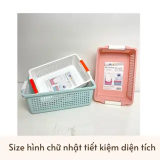 Rổ nhựa chữ nhật dài có quai cầm Việt Nhật 3596 size nhỏ,Khay chữ đựng bút viết văn phòng phẩm, đựng rau củ quả bền dẹp 7