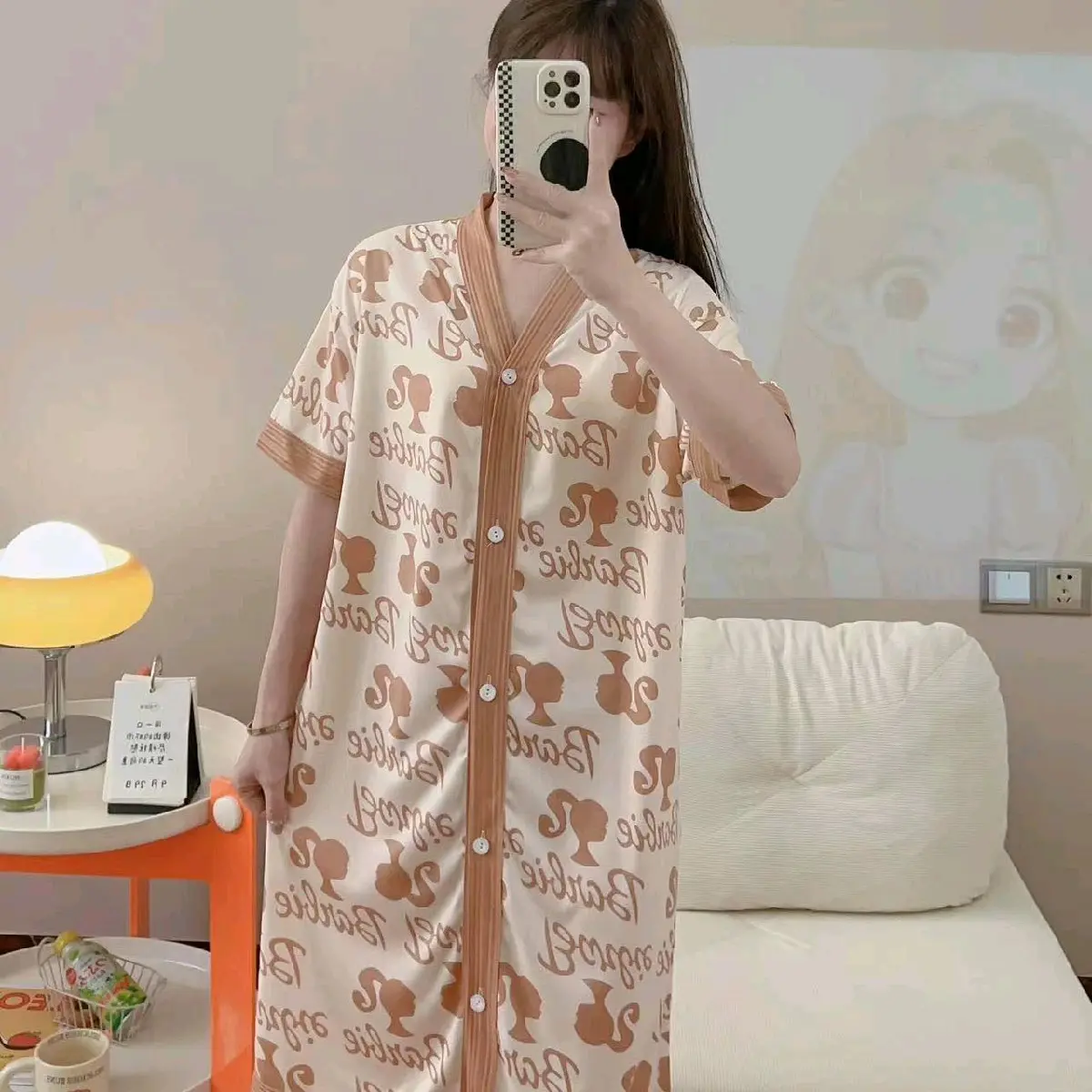 korean v neck dress cotton .