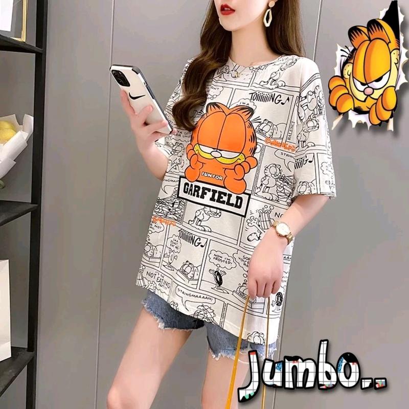KAOS OVERSIZE WANITA KARAKTER KARTUN GARFIELD Atasan Baju Hitam Fit Kuning 1