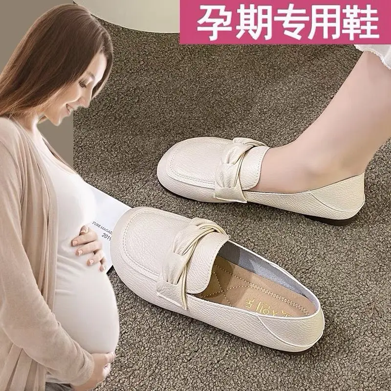 Giày Lười Nữ, Da Mềm Thật, Kiểu Cắt Nông, Giày Lười, Thích Hợp Cho Mùa Lò Xo Và Mùa Thu, Đế Mềm, Chống Trượt, Đế Bằng Hai Chiều, Giày Thường Ngày Cho Mẹ, Hàng Mới Về Năm 2025