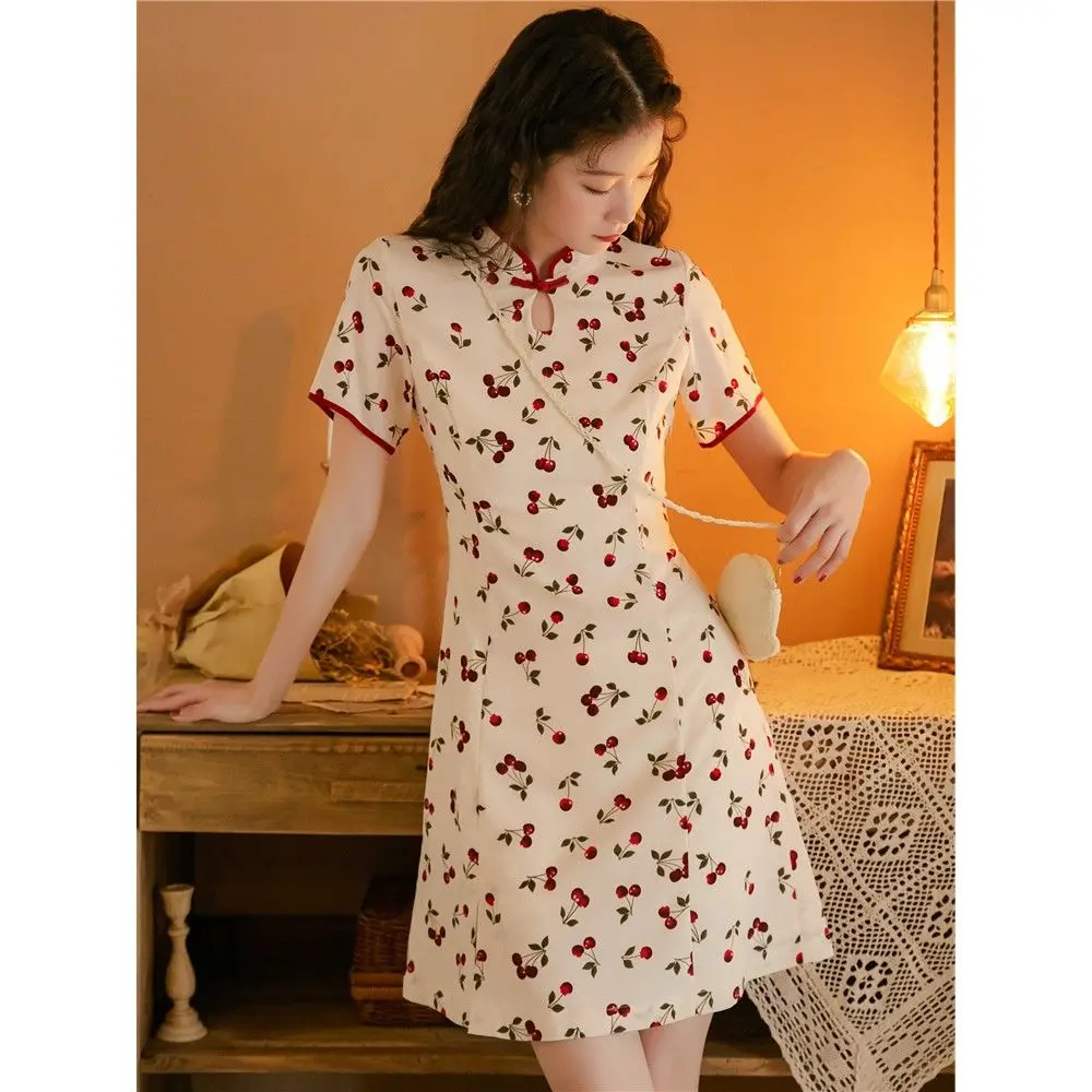 【modern qipao】150.00kg plus Size Fresh Cheongsam and Dress Summer New Modern Sweet Chinese Style Improved Dress Trendy Clothing Female Lady Chinese Clothing Women's Modern Cheongsam