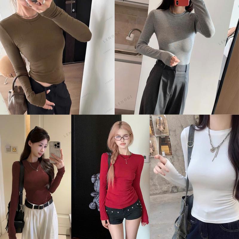 Áo dài tay siêu co dãn mềm mịn LENOGI Áo thun giữ nhiệt ôm body A81 Nữ Cotton Top