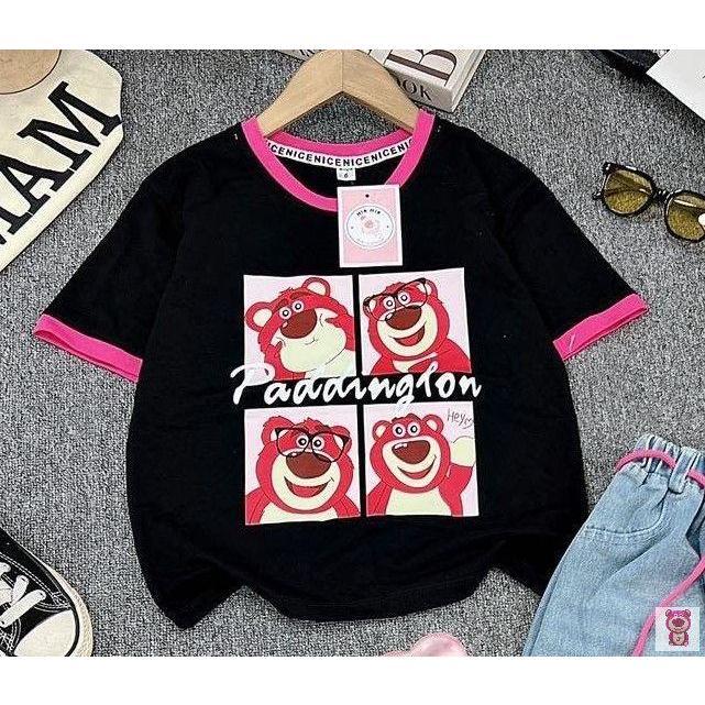 [MinMinKid](18-40kg) Áo thun in nhiệt gấu dâu hot hit cho bé gái diện đi học, đi chơi 2
