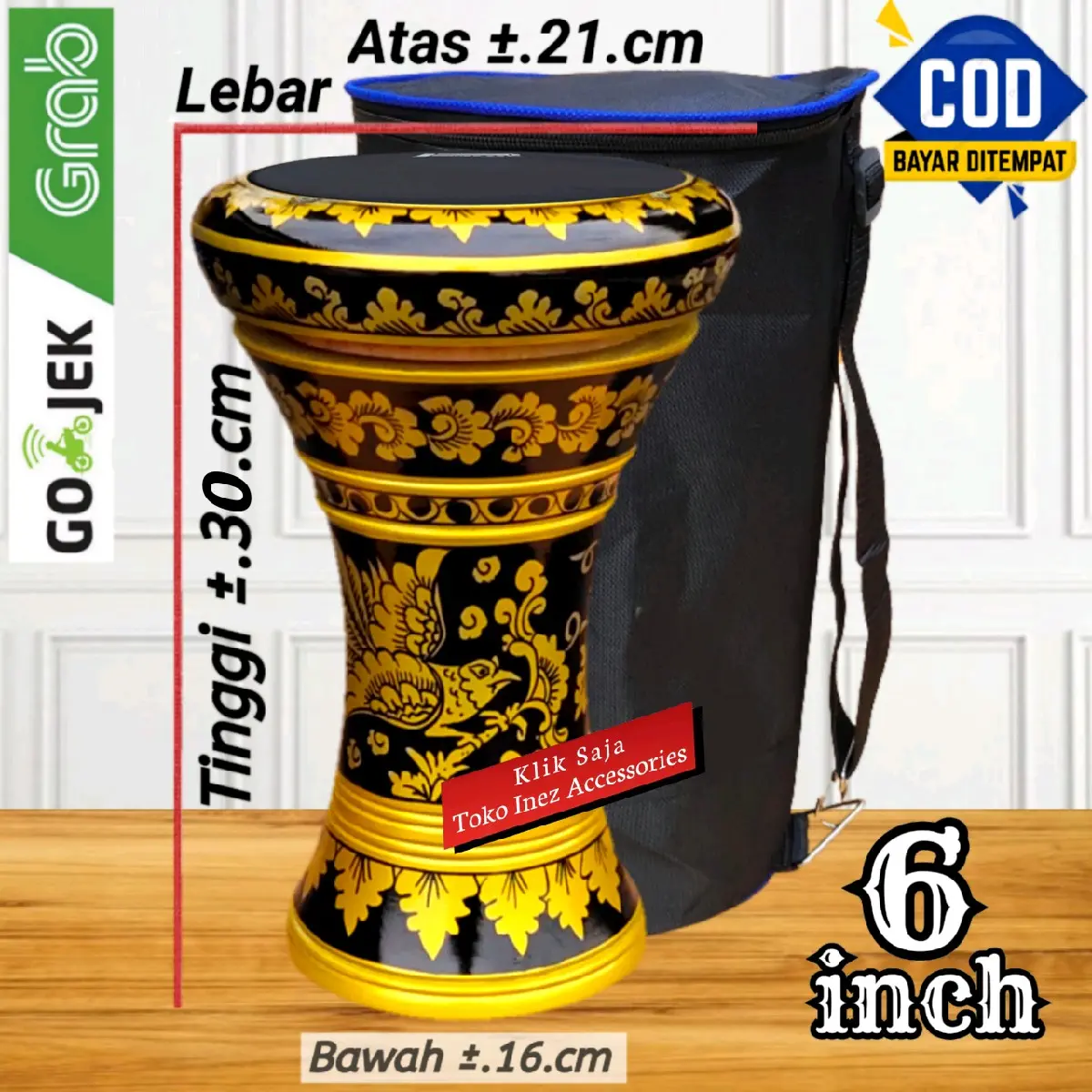 Dumbuk Anak Atau Darbuka Kayu Mini 6 inch Gold Hitam Power Beat Hitam ...