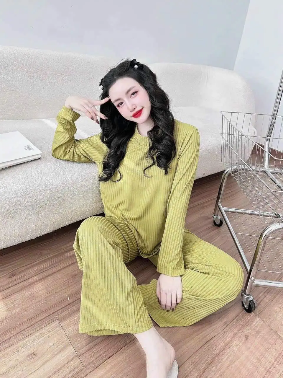 BỘ ĐŨA LẠNH QUẦN ỐNG SUÔNG Nhung Áo Thun Mềm - Voi