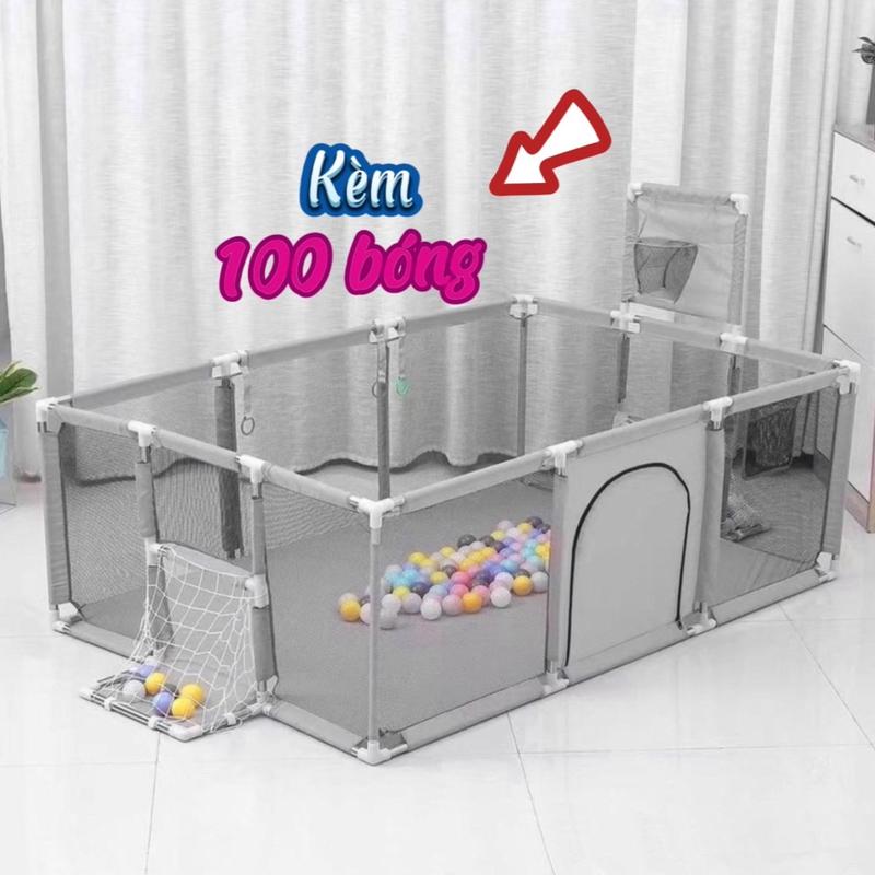 Kèm 100 Bóng Quây Cũi Hình Chữ Nhật Khung Inox, có Giỏ Bóng Rổ và Cầu Môn dành cho Trẻ. Đồ Chơi
