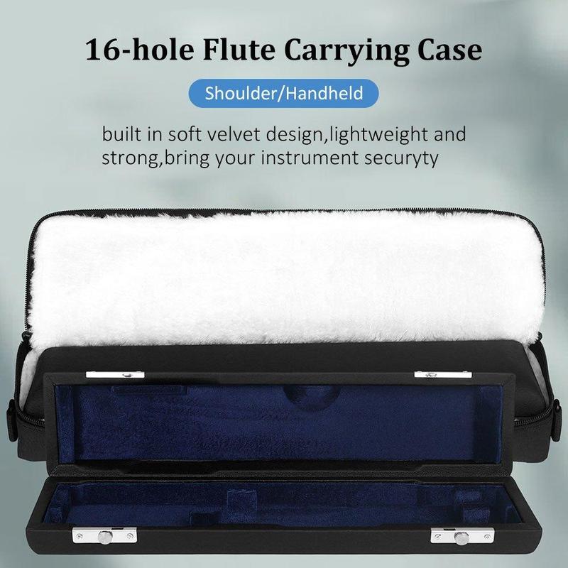 Product Introduction of Portable 16 Holes Flute Faux Leather Box, Drop Protection Flute Organizer, Musical Instrument Bag with Adjustable Strap 2