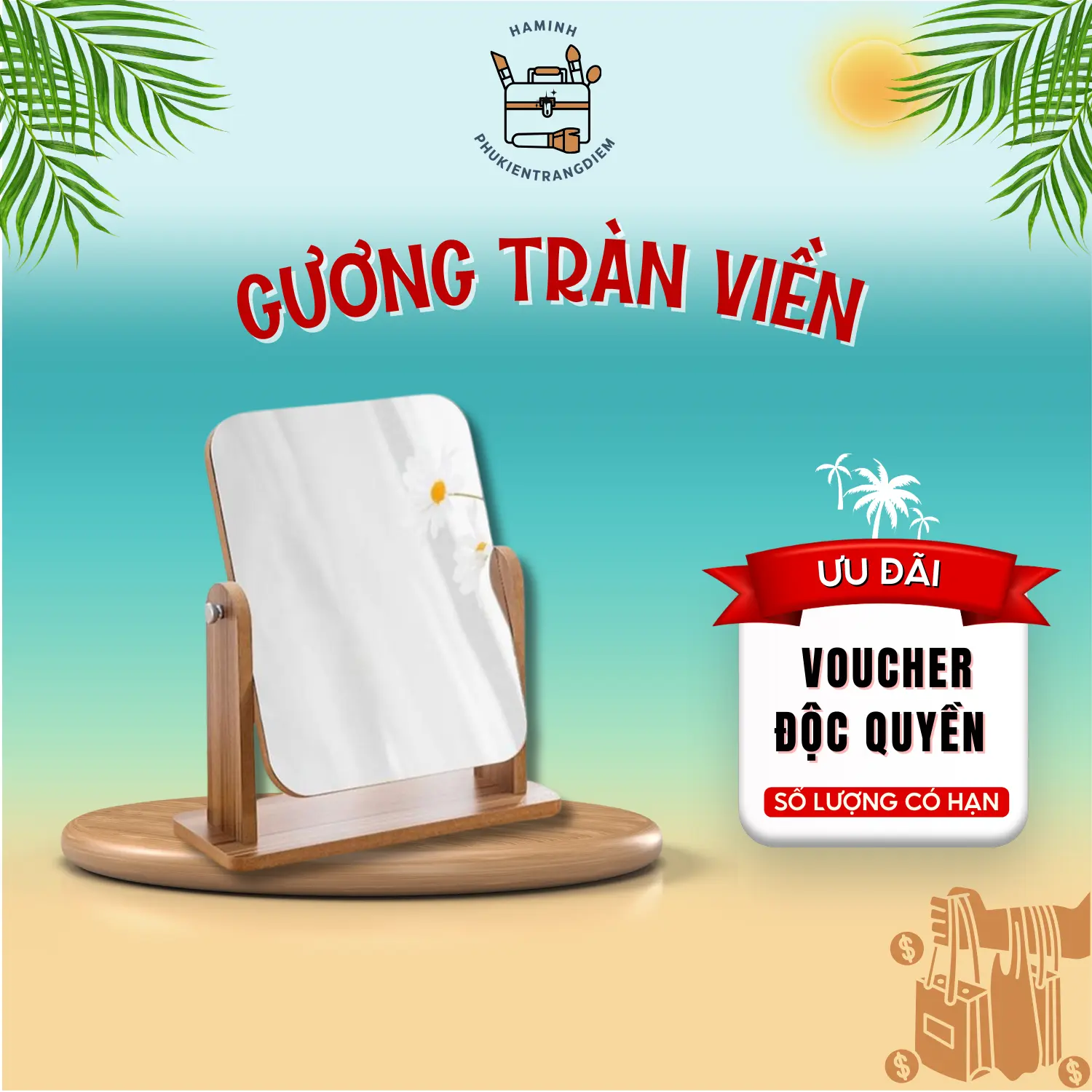 Gương Trang Điểm, Gương Để Bàn Bằng Gỗ Cao Cấp Tràn Viền Đứng Có thể xoay được Kính Mỹ Phẩm Cosmetic