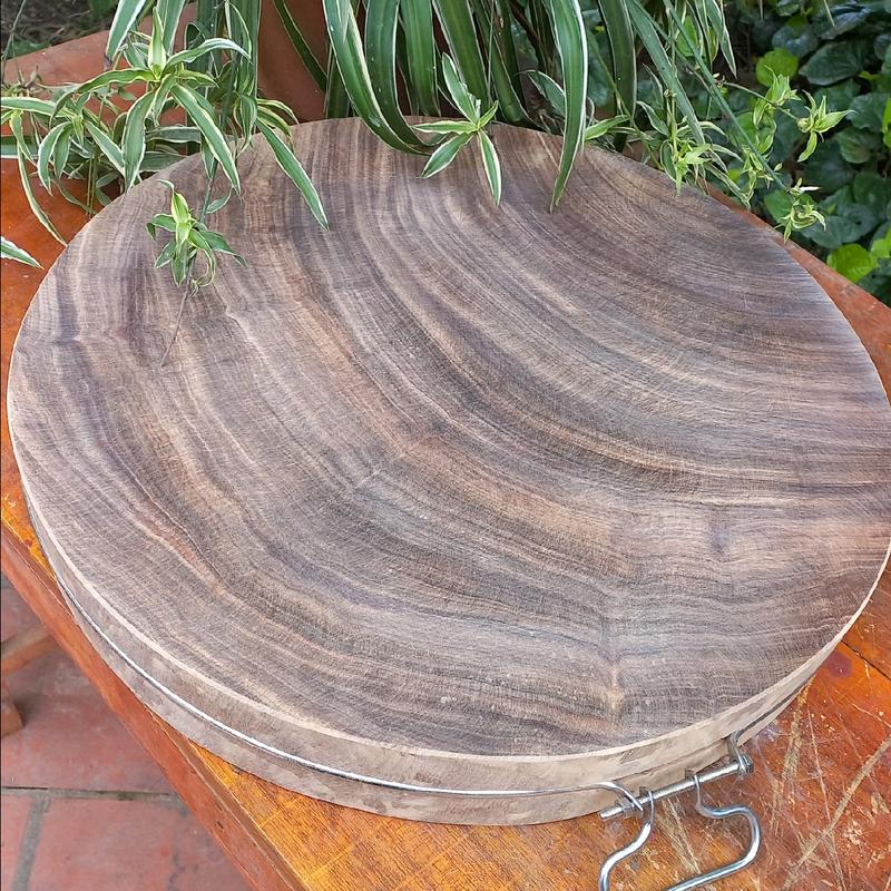 thớt gỗ nghiến ĐK49x7 đai inox tròn Diy