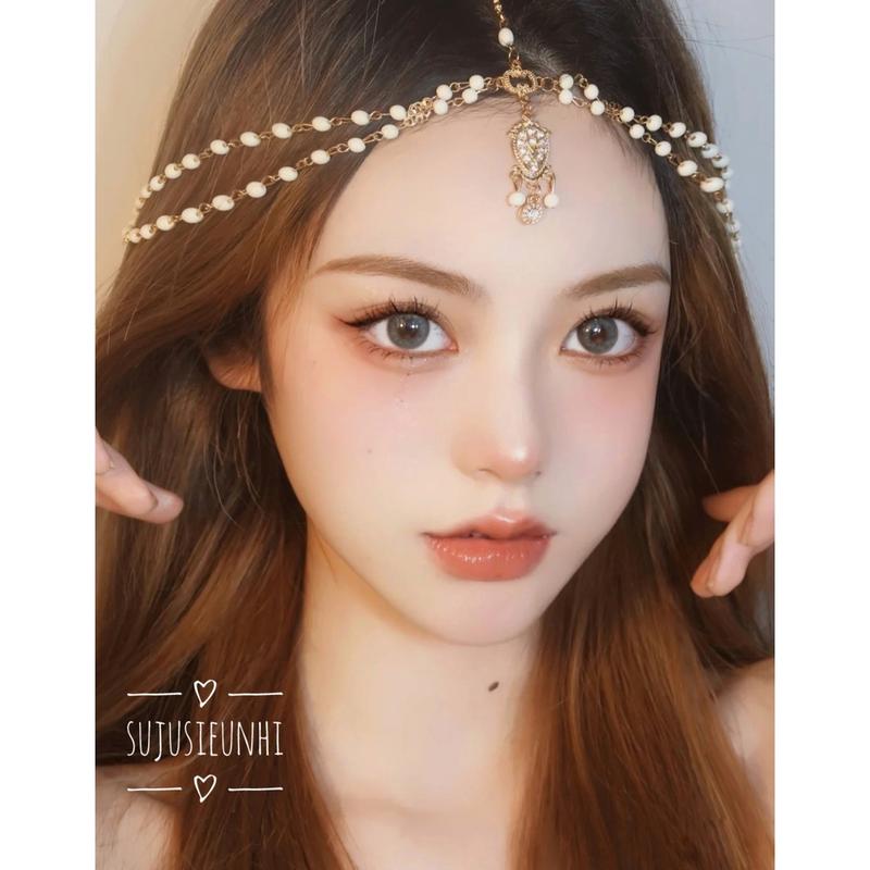 (Mẫu trắng) Vòng đội đầu kết hạt tua rua phong cách Tây Tạng, dây trang trí trán cosplay cô gái Mông Cổ 2