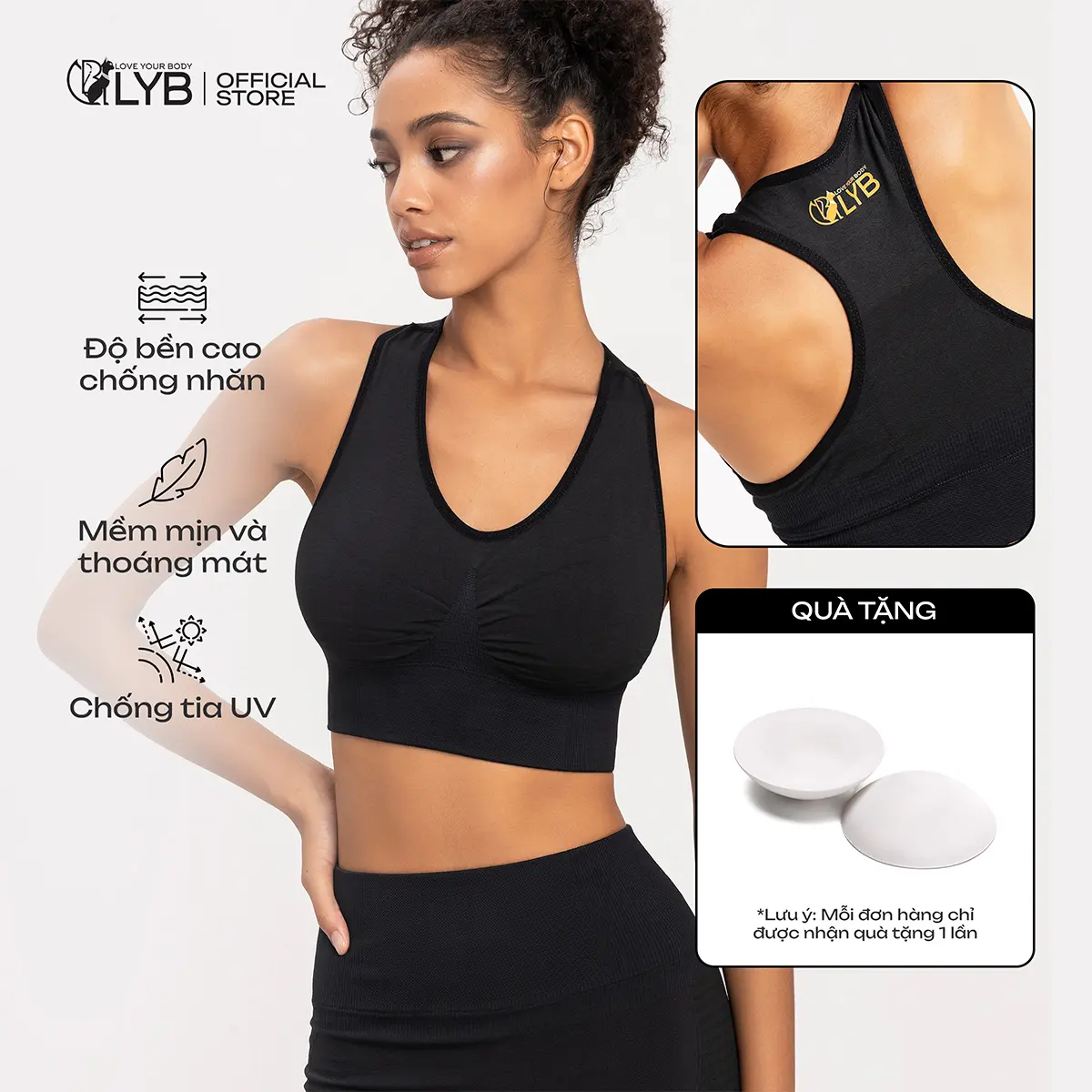 Áo bra LYB tank top tập gym yoga nữ, chất dệt kim co giãn 4 chiều, ôm sát thoáng khí, thoải mái vận động, khe nhét mút 1 bên