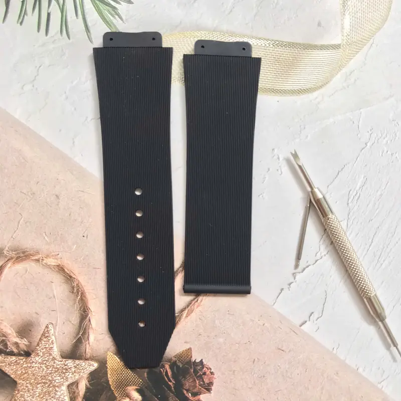 Dây Đồng Hồ HUB Nam Size 42 ( 19 25 22 mm) Cao Su Đen (tặng chốt kèm tua vít thay dây) Phụ Kiện 1