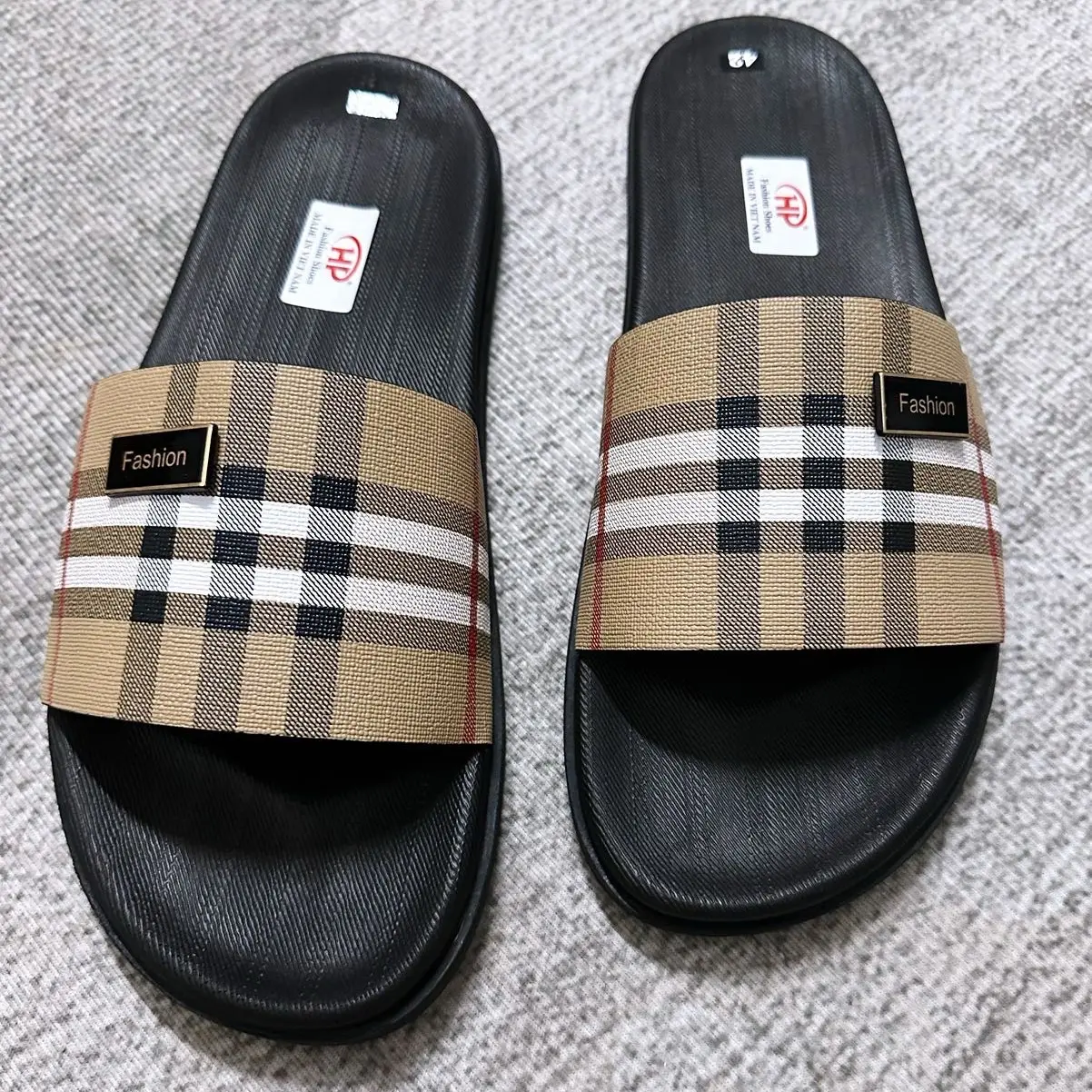 [Hàng Cao Cấp] Dép Quai Ngang Bản Kẻ Karo Phối Màu Chất Si PVC Không Thấm Nước - Slipper dép  nam deo  quaingang