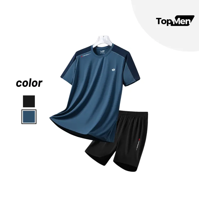 Bộ quần áo thể thao nam Top Men mã A-01, Sport Rehular Fit, phối cầu vai, 2 màu,  đủ size tới 100 cân, vải thun có lỗ thông hơi thoáng mát 2