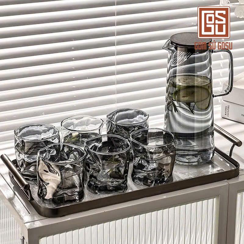 GOSU Bộ Cốc Bình Thủy Tinh Gợn Sóng Sang Trong Lịch Sự An Toàn