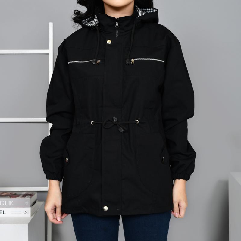 Jaket Wanita Parka Jumbo Hitam Bolak Balik Premium Tebal Kekinian 9