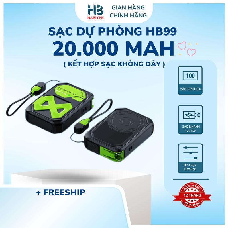 Sạc Siêu Nhanh Sạc Dự Phòng HB99 20.000MAH Kết hợp sạc không dây Tích Hợp 2 Dây Sạc Sạc Siêu Nhanh Bảo Hành 12 Tháng Đổi trả bất kỳ lý do gì Phụ Kiện Điện Thoại Pin Dự Phòng