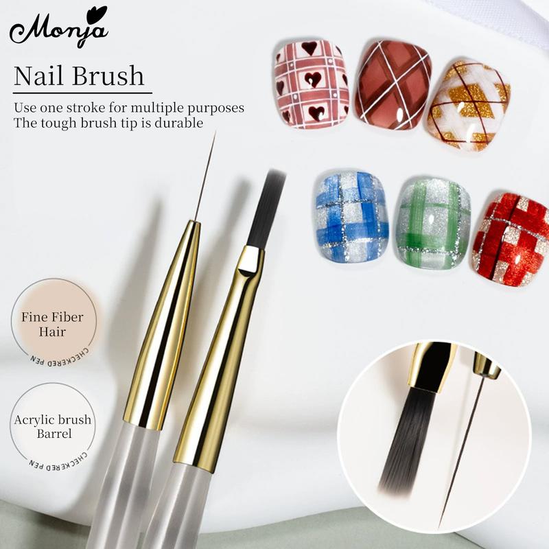 Bộ Cọ Vẽ Móng Nghệ Thuật Monja 2 Cái Họa Tiết Lưới Kẻ Sọc Kẻ Caro Lưới Checker Cọ Vẽ Móng Nghệ Thuật Cọ Bút Kẻ Viền Mỏng Và Dài Cọ Vẽ Sọc Viền Nụ Cười Kiểu Pháp Cọ Vẽ Móng Gel UV Dụng Cụ Thiết Kế Móng Tay Tự Làm