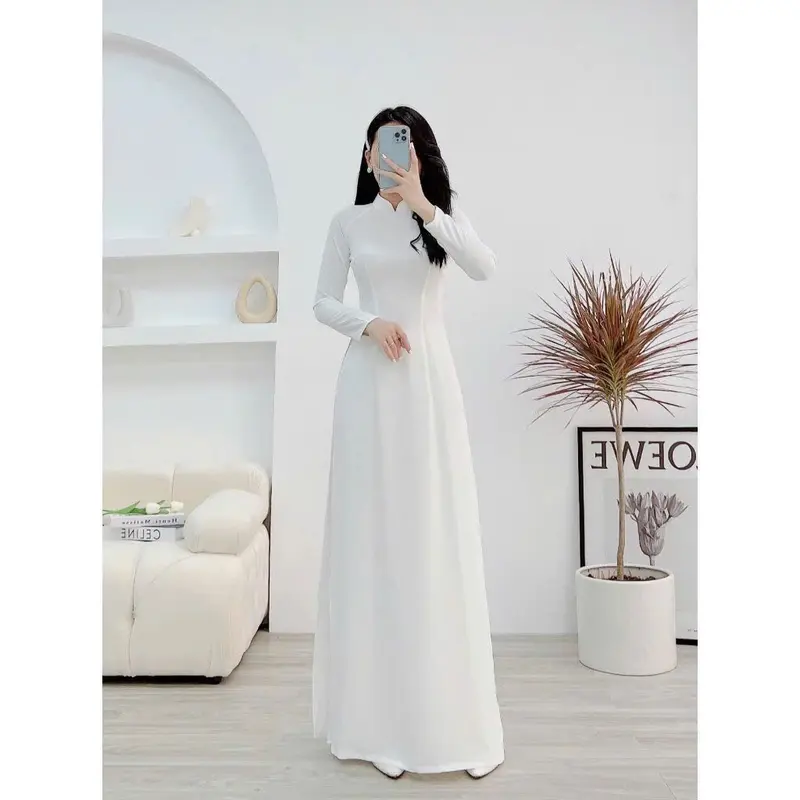 Áo dài nữa truyền thống vải lụa mỹ mềm mịn, không nhăn - Áo học sinh chụp kỷ yếu 2025, hàng sẵn 1